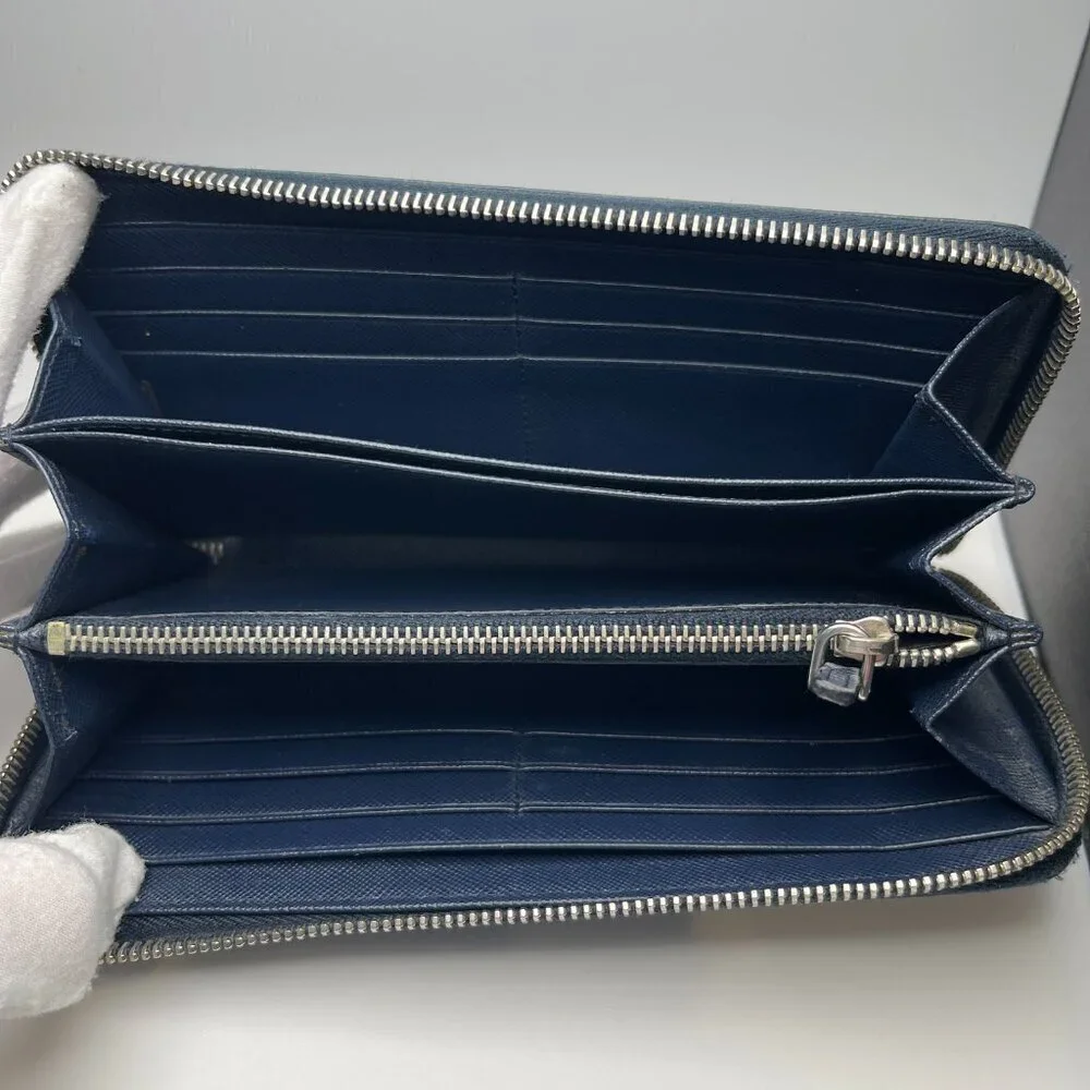 Prada 2ML317 Saffiano Leather Zip Around Wallet - Dark Blue - Preowned